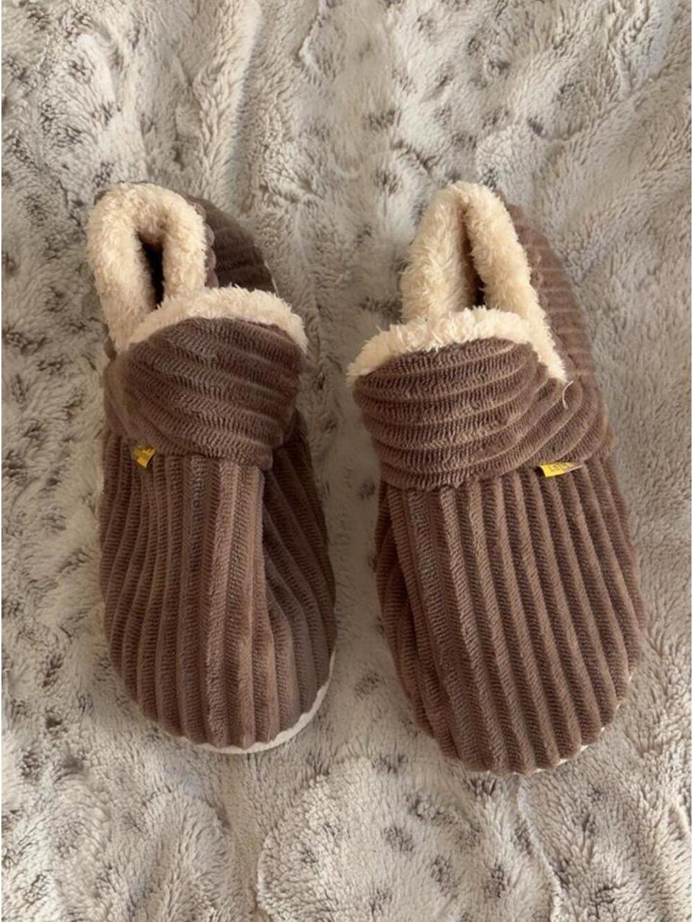 chocolate brown corduroy slippers with cream fur lining
